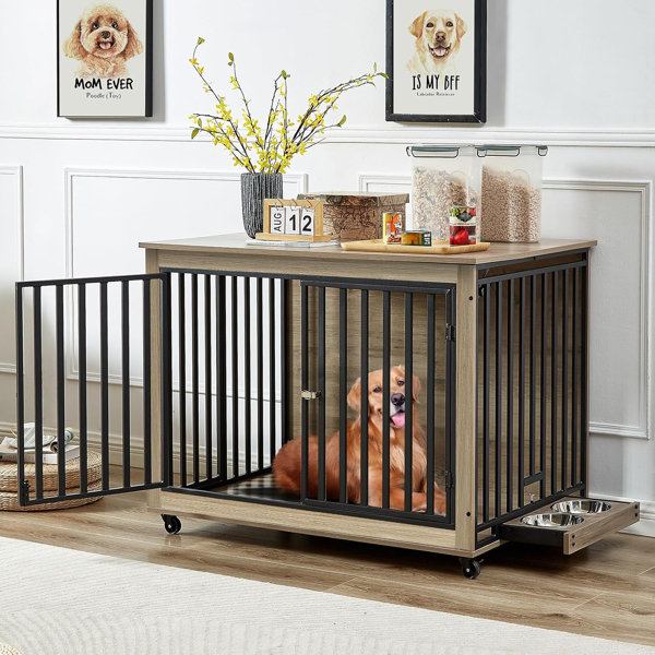 Tucker Murphy Pet™ Dog Crate Furniture With Pullout Dog Bowls, 43.7